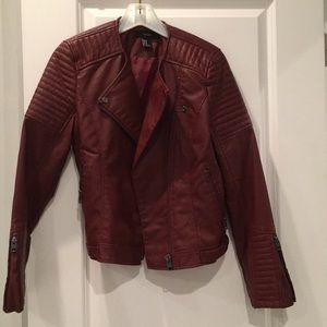 Burgundy Leather Moto Jacket NEVER WORN